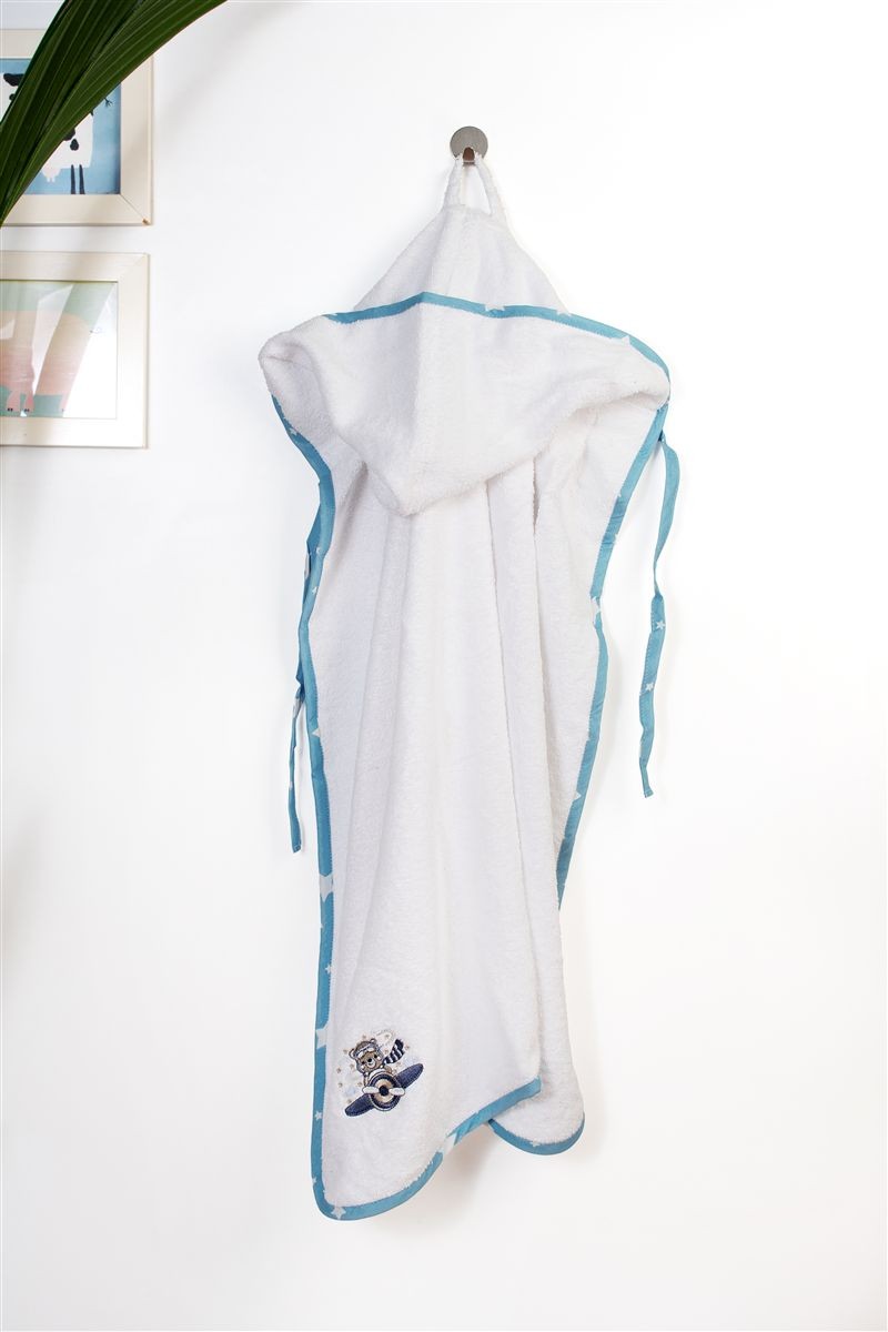 Κάπα Με Κέντημα Bebe 75x85εκ. Aviator 184 White-Sky Blue Dimcol (Ύφασμα: Βαμβάκι 100%, Χρώμα: Λευκό) - DimCol - 31141429037