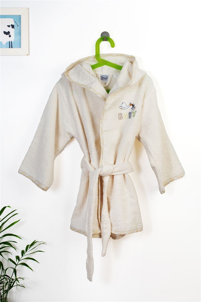 Μπουρνούζι Παιδικό Με Κουκούλα Βαμβακερό Stork 194 Ecru-Yellow Size 02 DimCol (Ύφασμα: Βαμβάκι 100%, Χρώμα: Εκρού , Μέγεθος: 2-3 Ετών) - DimCol - 31141530044