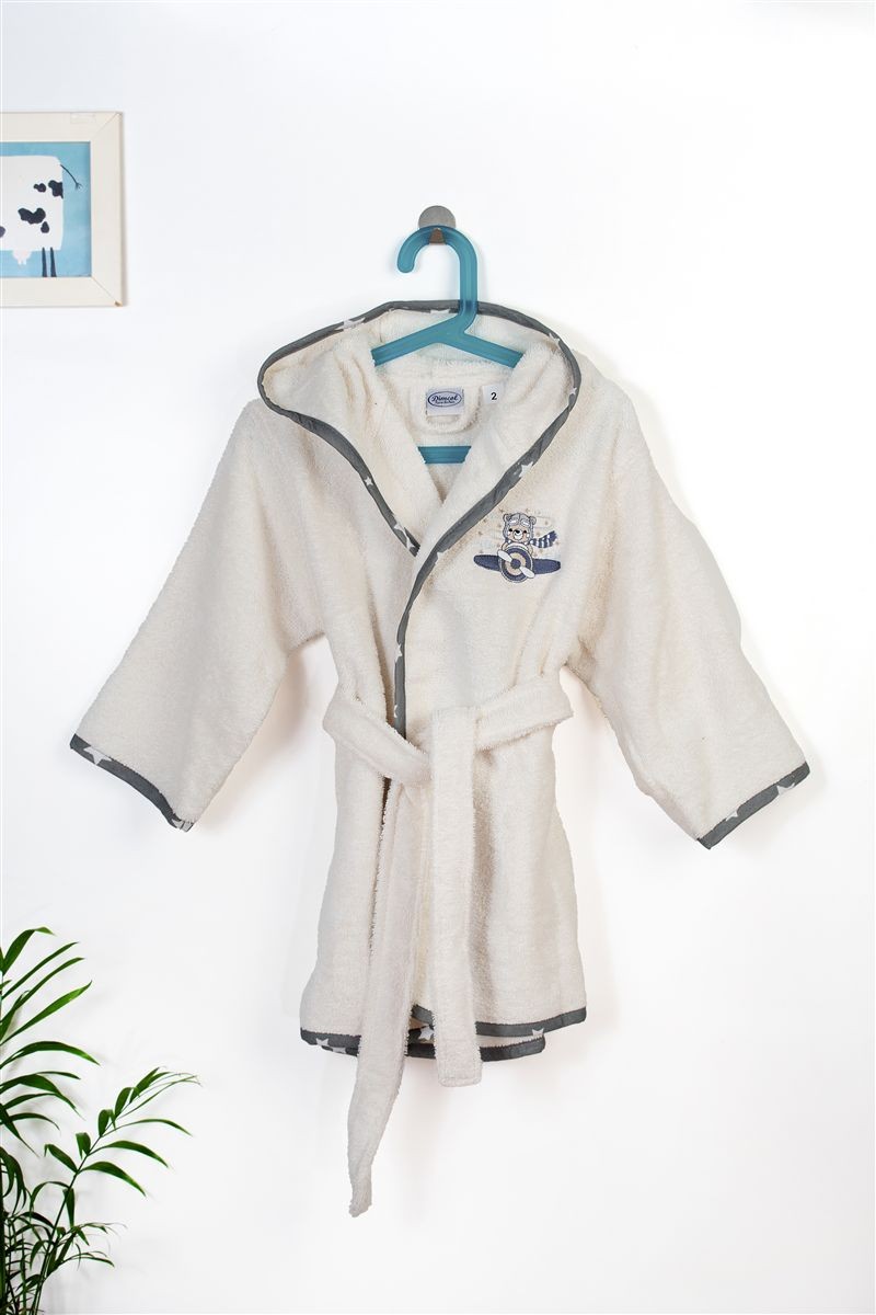 Μπουρνούζι Παιδικό Με Κουκούλα Βαμβακερό Aviator 185 Ecru-Grey Size 04 DimCol (Ύφασμα: Βαμβάκι 100%, Χρώμα: Γκρι, Μέγεθος: 4-5 Ετών) - DimCol - 31141531036