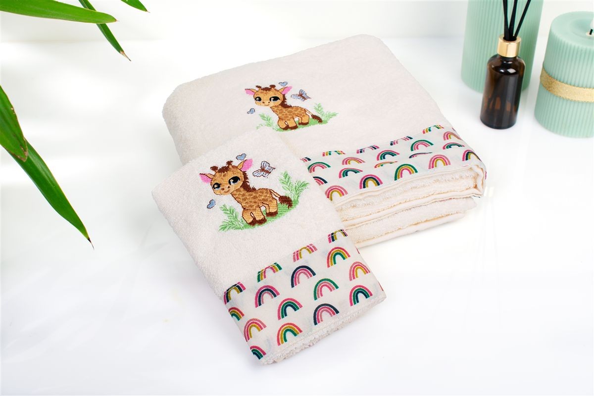 Σετ Πετσέτες 2τμχ Βαμβακερές Giraffe 173 Ecru-Multi DimCol (Ύφασμα: Βαμβάκι 100%, Χρώμα: Εκρού ) - DimCol - 31140926026