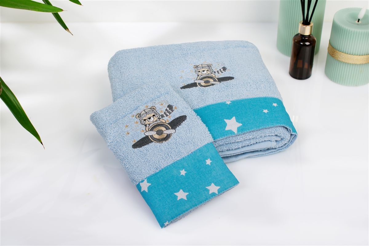 Σετ Πετσέτες 2τμχ Βαμβακερές Aviator 183 Sky Blue DimCol (Ύφασμα: Βαμβάκι 100%, Χρώμα: Σιέλ) - DimCol - 31140926034