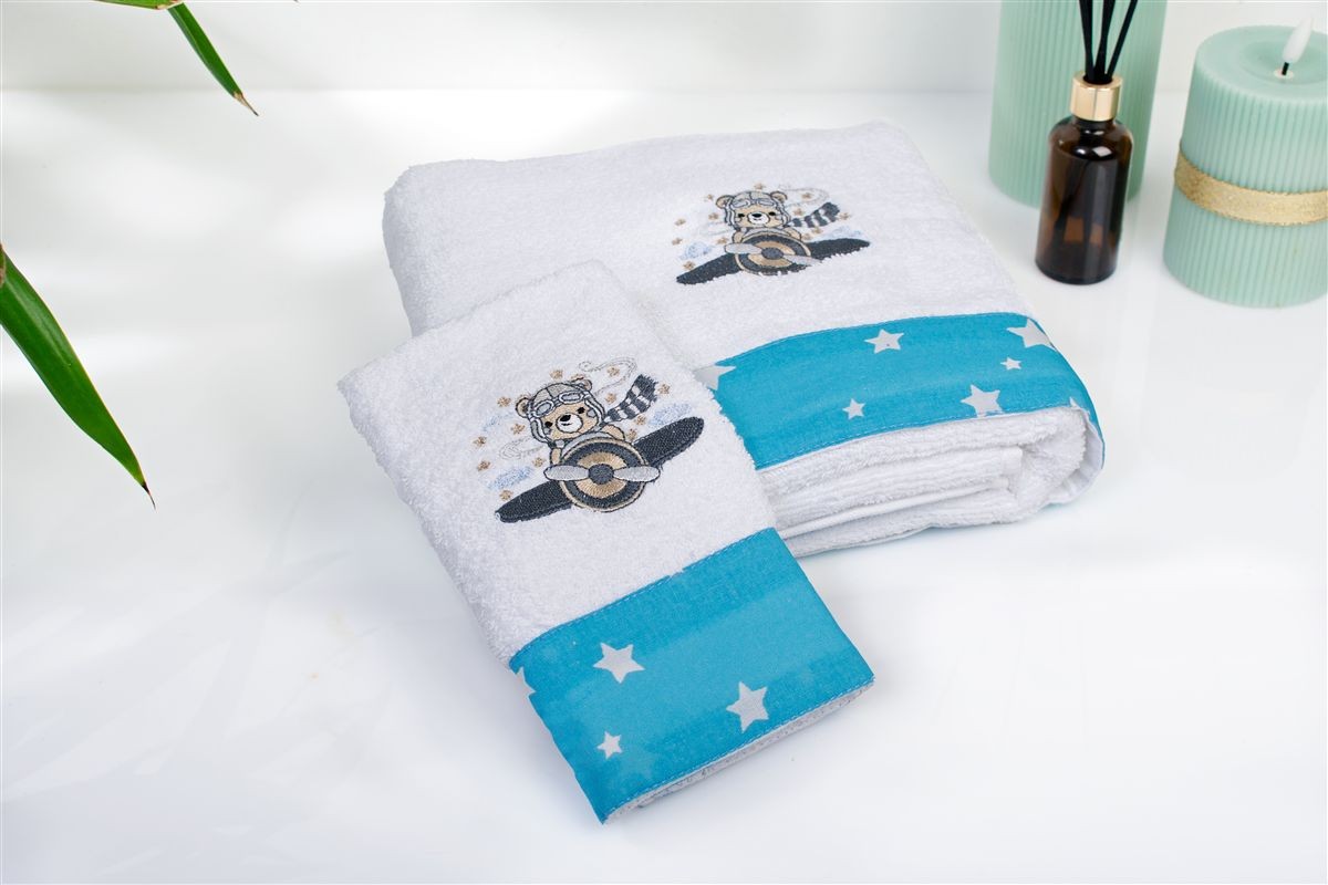 Σετ Πετσέτες 2τμχ Βαμβακερές Aviator 184 White-Sky Blue DimCol (Ύφασμα: Βαμβάκι 100%, Χρώμα: Λευκό) - DimCol - 31140926035