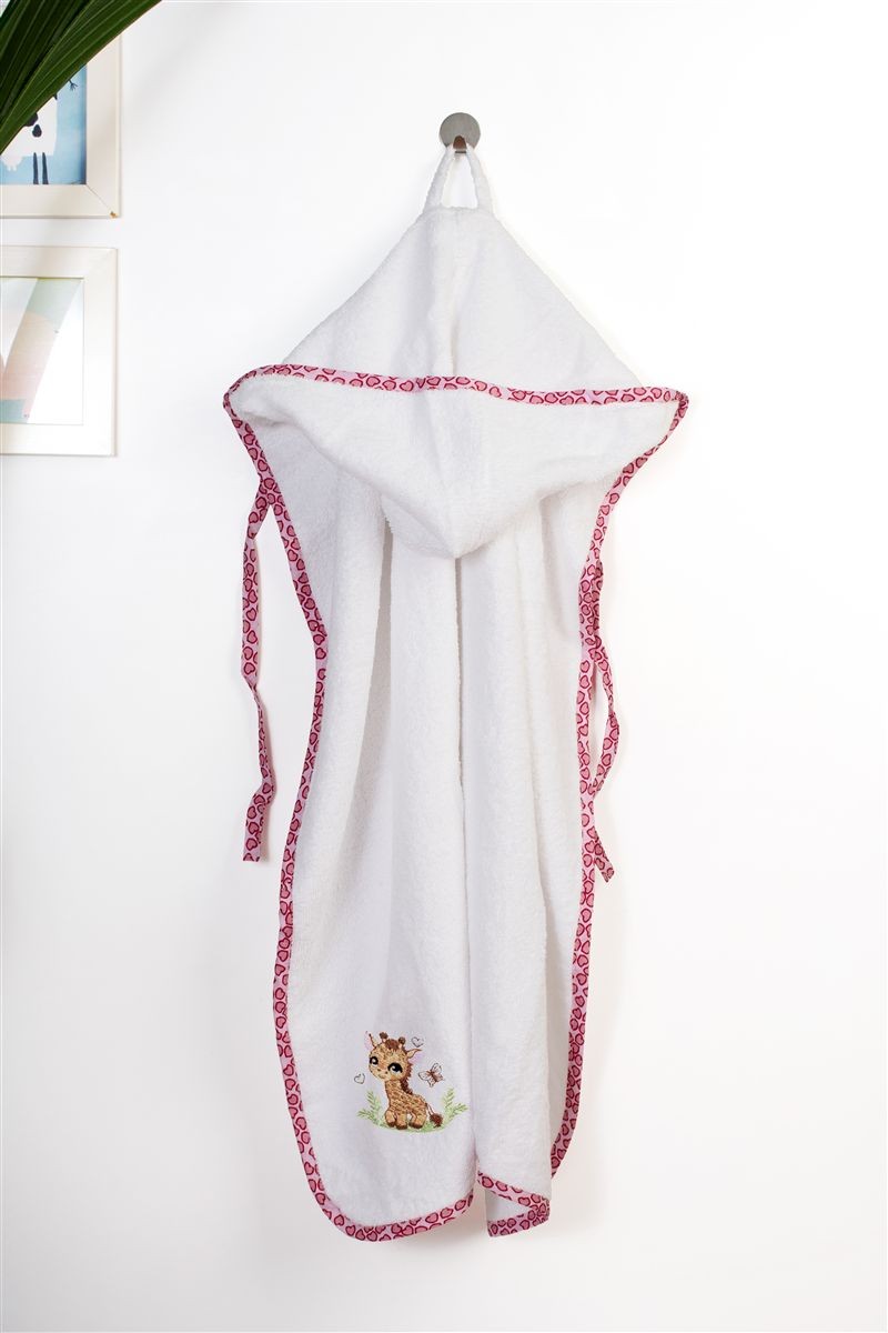 Κάπα Με Κέντημα Bebe 75x85εκ. Giraffe 172 White-Pink Dimcol (Ύφασμα: Βαμβάκι 100%, Χρώμα: Λευκό) - DimCol - 31141429027
