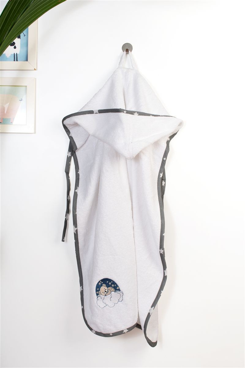 Κάπα Με Κέντημα Bebe 75x85εκ. Cloudy Bear 176 White-Grey Dimcol (Ύφασμα: Βαμβάκι 100%, Χρώμα: Λευκό) - DimCol - 31141429030