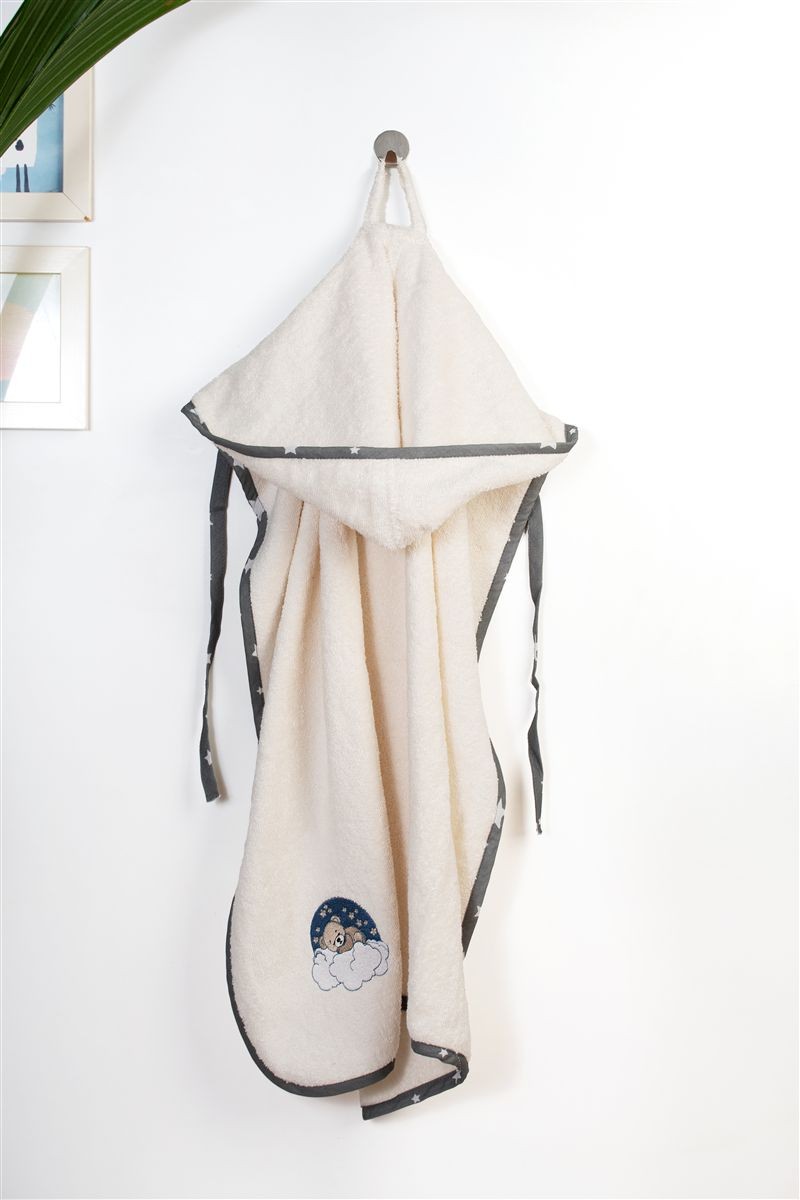 Κάπα Με Κέντημα Bebe 75x85εκ. Cloudy Bear 177 Ecru-Grey Dimcol (Ύφασμα: Βαμβάκι 100%, Χρώμα: Γκρι) - DimCol - 31141429031
