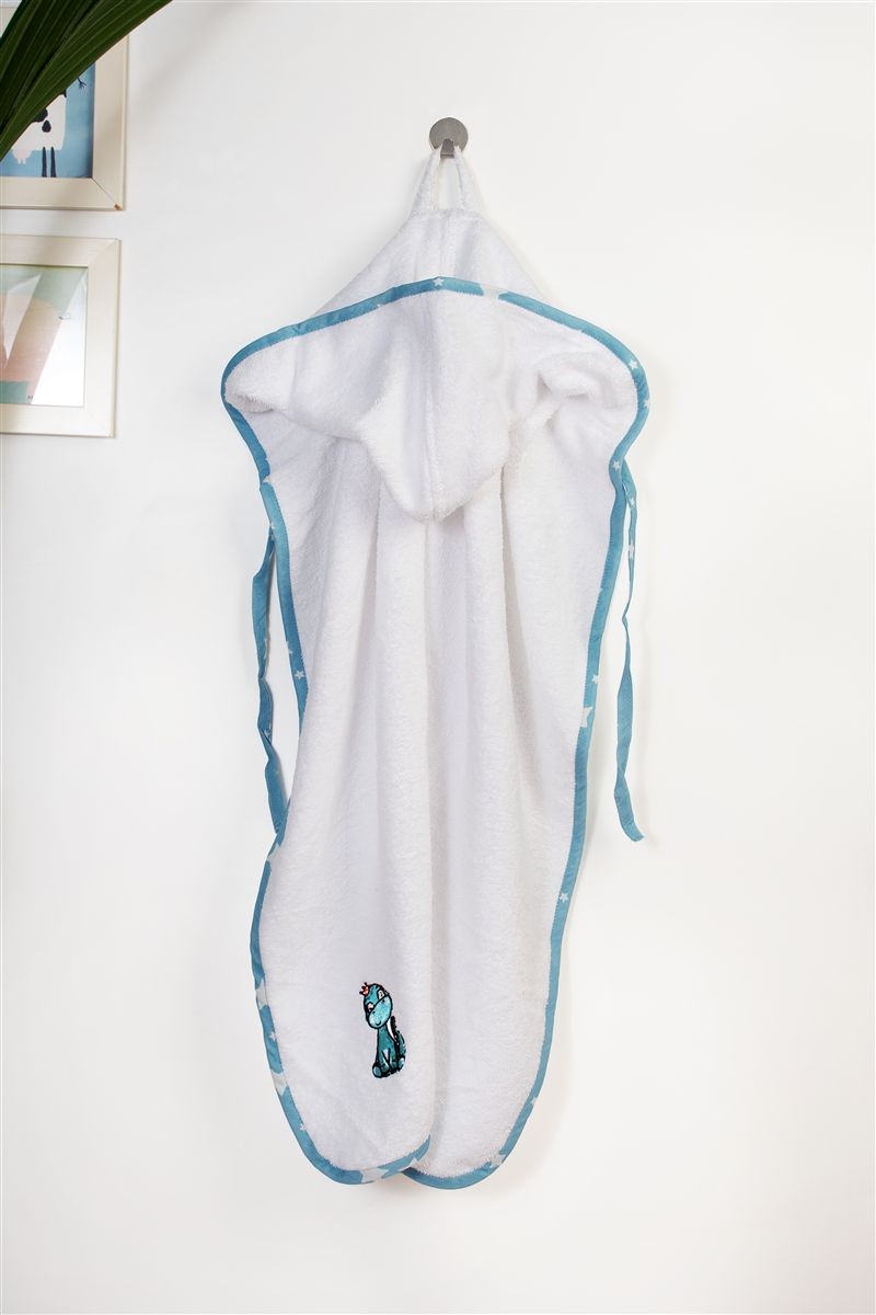 Κάπα Με Κέντημα Bebe 75x85εκ. Dinosaur 180 White-Sky Blue Dimcol (Ύφασμα: Βαμβάκι 100%, Χρώμα: Λευκό) - DimCol - 31141429033