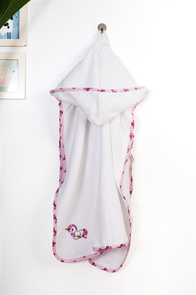 Κάπα Με Κέντημα Bebe 75x85εκ. Unicorn 188 White-Pink Dimcol (Ύφασμα: Βαμβάκι 100%, Χρώμα: Λευκό) - DimCol - 31141429041