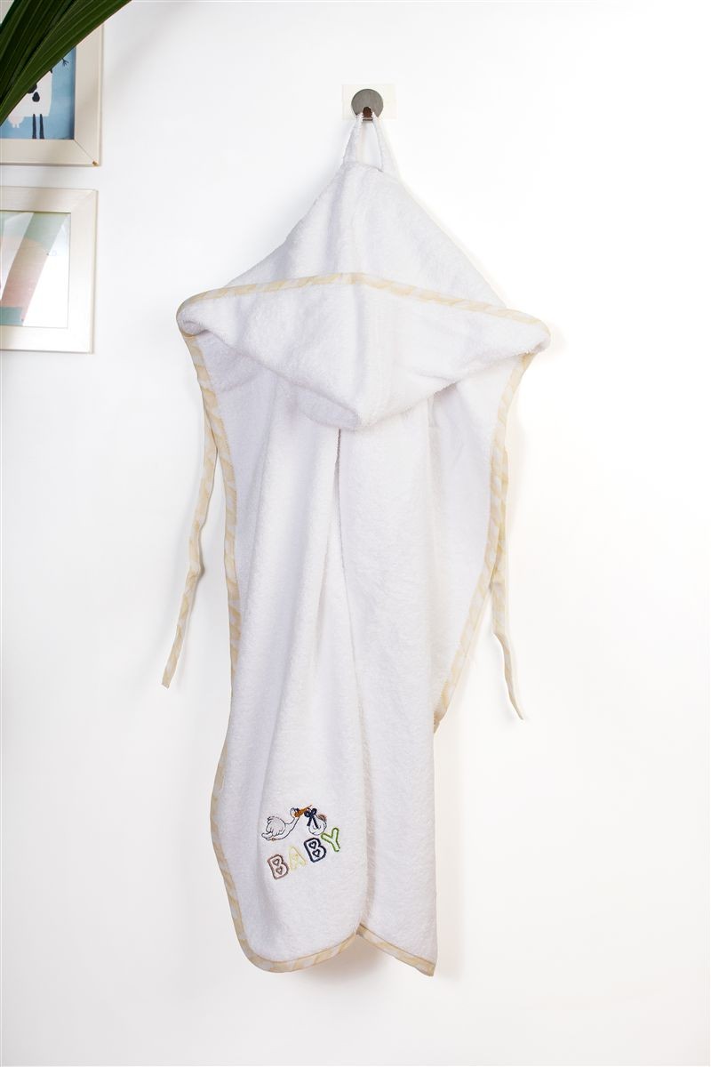 Κάπα Με Κέντημα Bebe 75x85εκ. Stork 193 White-Yellow Dimcol (Ύφασμα: Βαμβάκι 100%, Χρώμα: Λευκό) - DimCol - 31141429045