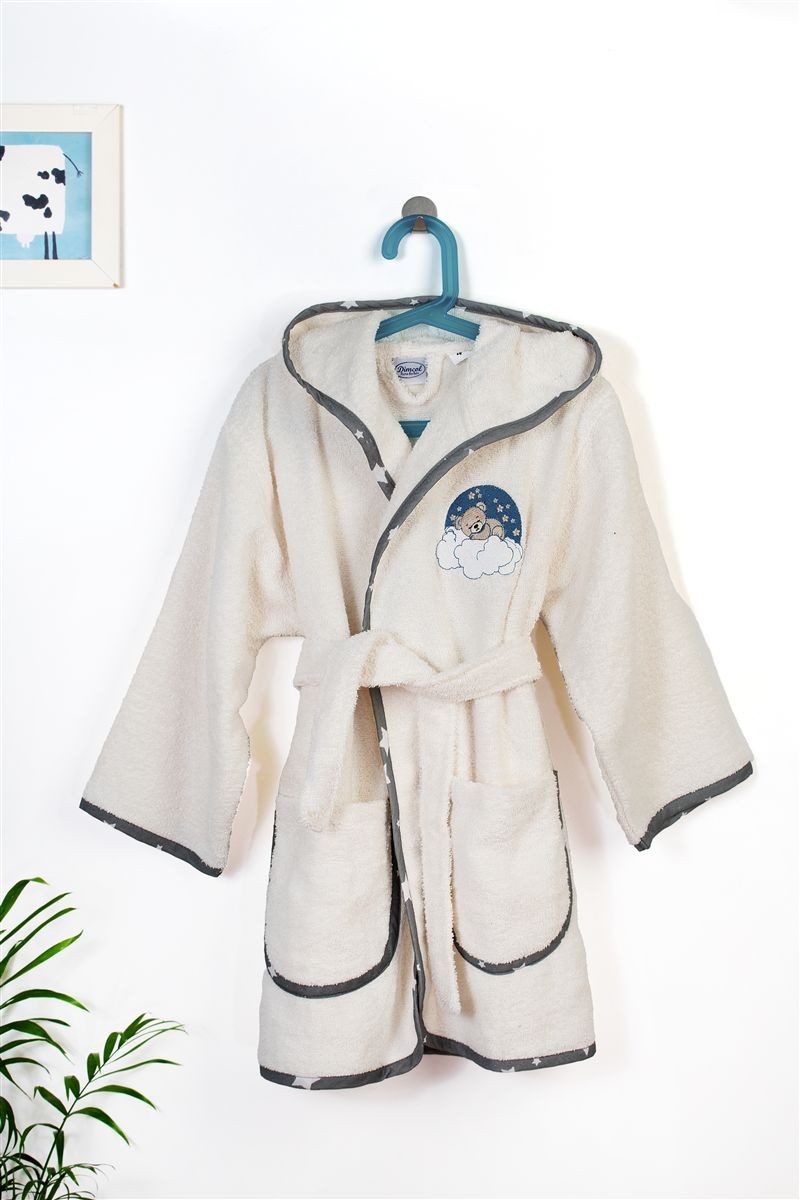 Μπουρνούζι Παιδικό Με Κουκούλα Βαμβακερό Cloudy Bear 177 Ecru-Grey Size 02 DimCol (Ύφασμα: Βαμβάκι 100%, Χρώμα: Γκρι, Μέγεθος: 2-3 Ετών) - DimCol - 31141530029