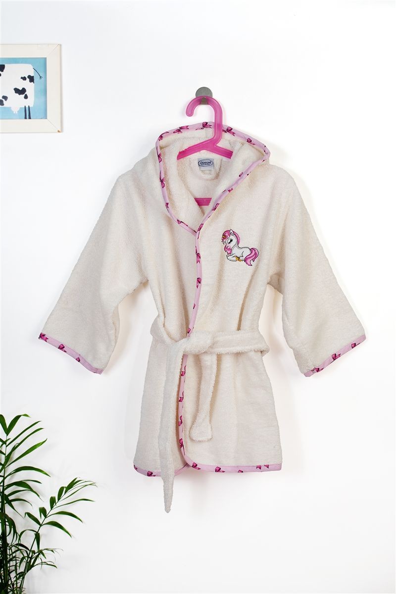 Μπουρνούζι Παιδικό Με Κουκούλα Βαμβακερό Unicorn 189 Ecru-Pink Size 04 DimCol (Ύφασμα: Βαμβάκι 100%, Χρώμα: Ροζ, Μέγεθος: 4-5 Ετών) - DimCol - 31141531040