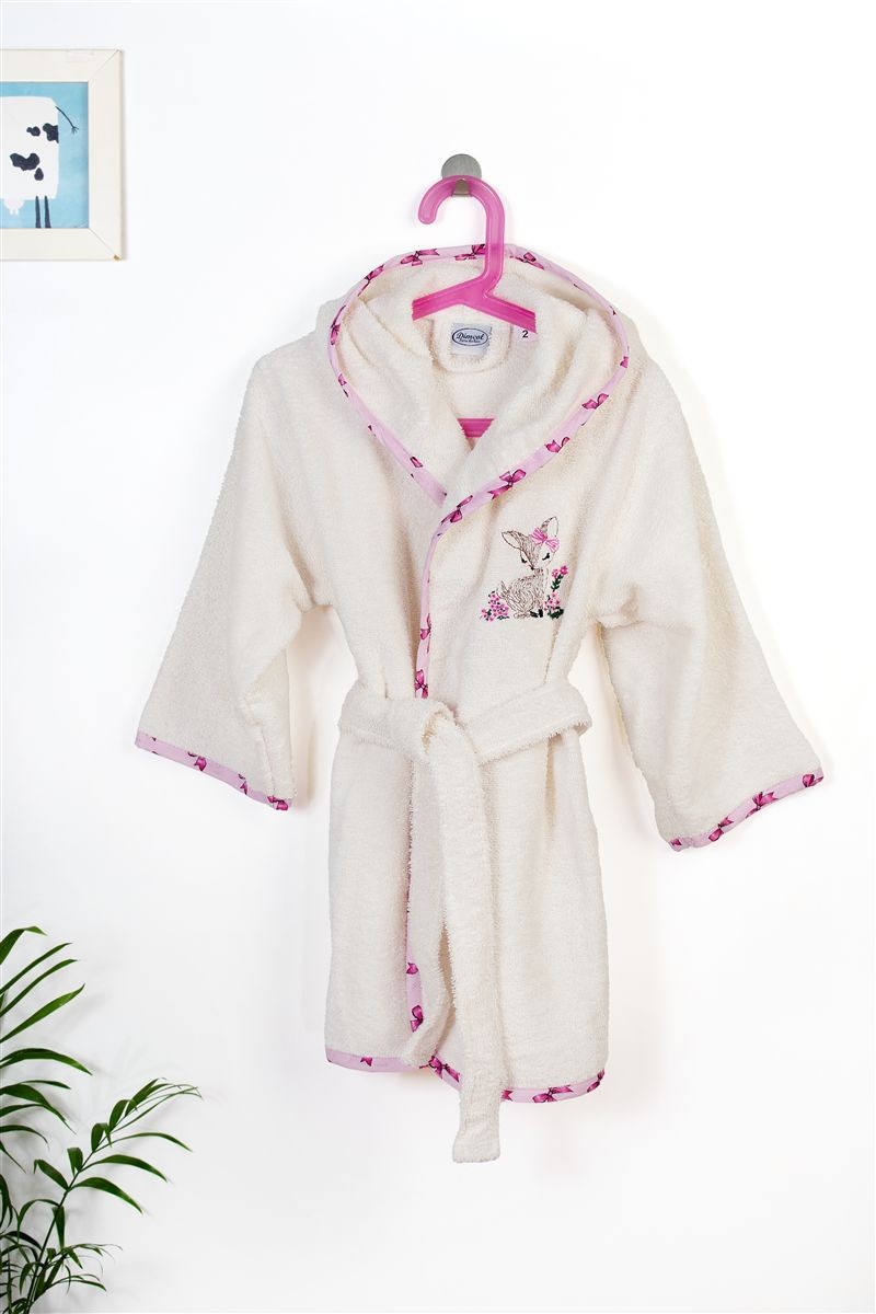 Μπουρνούζι Παιδικό Με Κουκούλα Βαμβακερό Deer 198 Ecru-Pink Size 04 DimCol (Ύφασμα: Βαμβάκι 100%, Χρώμα: Ροζ, Μέγεθος: 4-5 Ετών) - DimCol - 31141531048