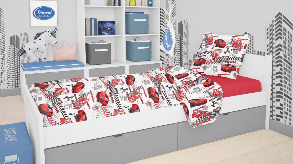 Σετ Σεντόνια Polycotton Μονά 160x240εκ. Speed Racer 290 Dimcol (Τύπος κατωσέντονου: Χωρίς Λάστιχο, Χρώμα: Κόκκινο, Ύφασμα: 70% Βαμβάκι-30% Polyester) - DimCol - 1924685225029098