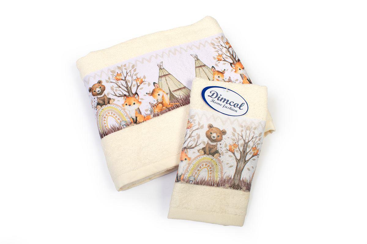 Σετ Πετσέτες 2τμχ Βαμβακερές Forest Animals 336 Ecru DimCol (Ύφασμα: Βαμβάκι 100%, Χρώμα: Εκρού ) - DimCol - 31160926066
