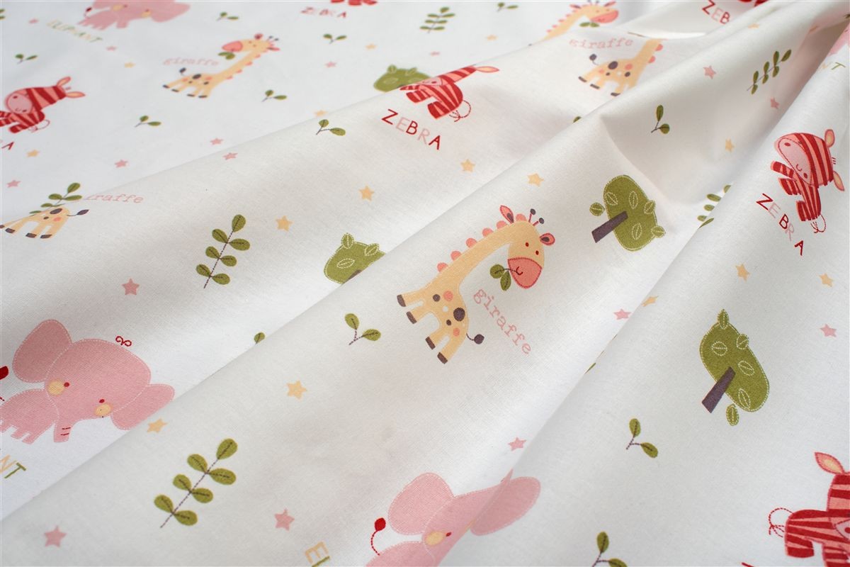Πάνα Χασές Bebe Βαμβακερή 80x80εκ. Happy Safari 712 White-Pink DimCol (Ύφασμα: Βαμβάκι 100%, Χρώμα: Λευκό) - DimCol - 31111328080