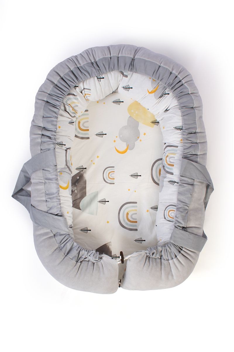 Φωλιά Ύπνου Βαμβακερή 85x60x15εκ. Rainbow 01 White-Grey DimCol (Ύφασμα: Βαμβάκι 100%, Χρώμα: Λευκό) - DimCol - 31114058001