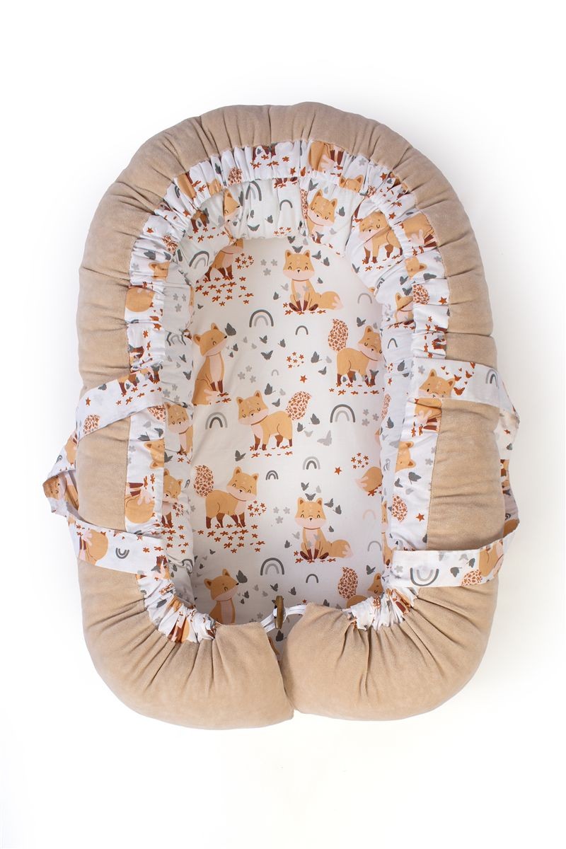 Φωλιά Ύπνου Βαμβακερή 85x60x15εκ. Cute Fox 02 White-Beige DimCol (Ύφασμα: Βαμβάκι 100%, Χρώμα: Λευκό) - DimCol - 31114058002