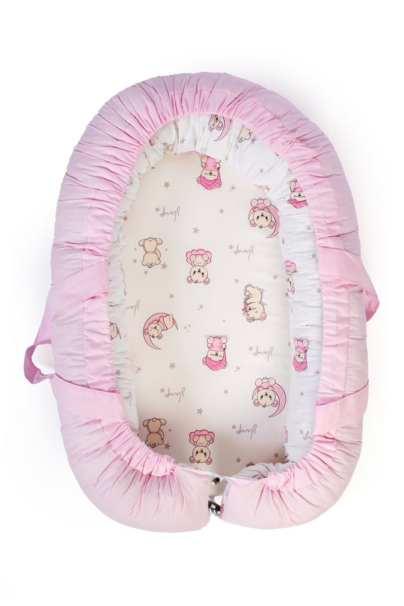 Φωλιά Ύπνου Βαμβακερή 85x60x15εκ. Bear's Nest 04 White-Pink DimCol (Ύφασμα: Βαμβάκι 100%, Χρώμα: Λευκό) - DimCol - 31114058004