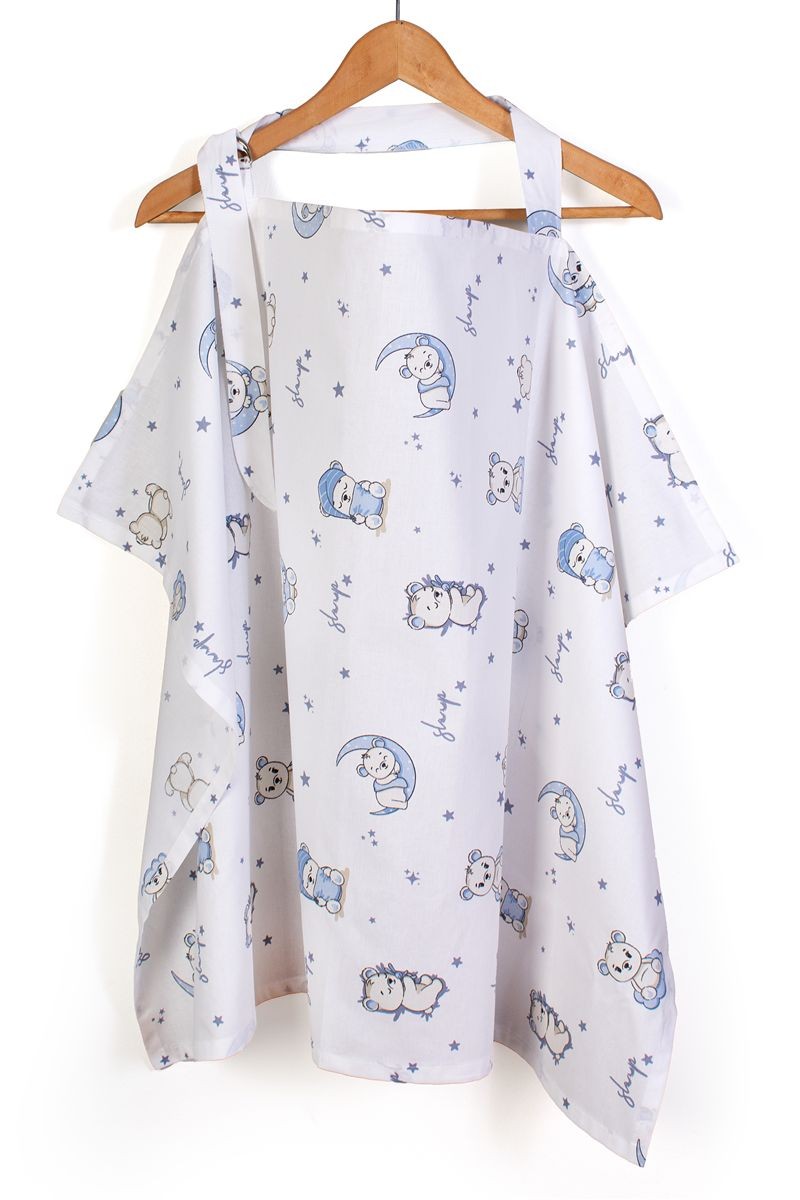 Ποδιά Θηλασμού Βαμβακερή 105x70εκ. Bear's Nest 03 White-Sky Blue DimCol (Ύφασμα: Βαμβάκι 100%, Χρώμα: Λευκό) - DimCol - 311151811003