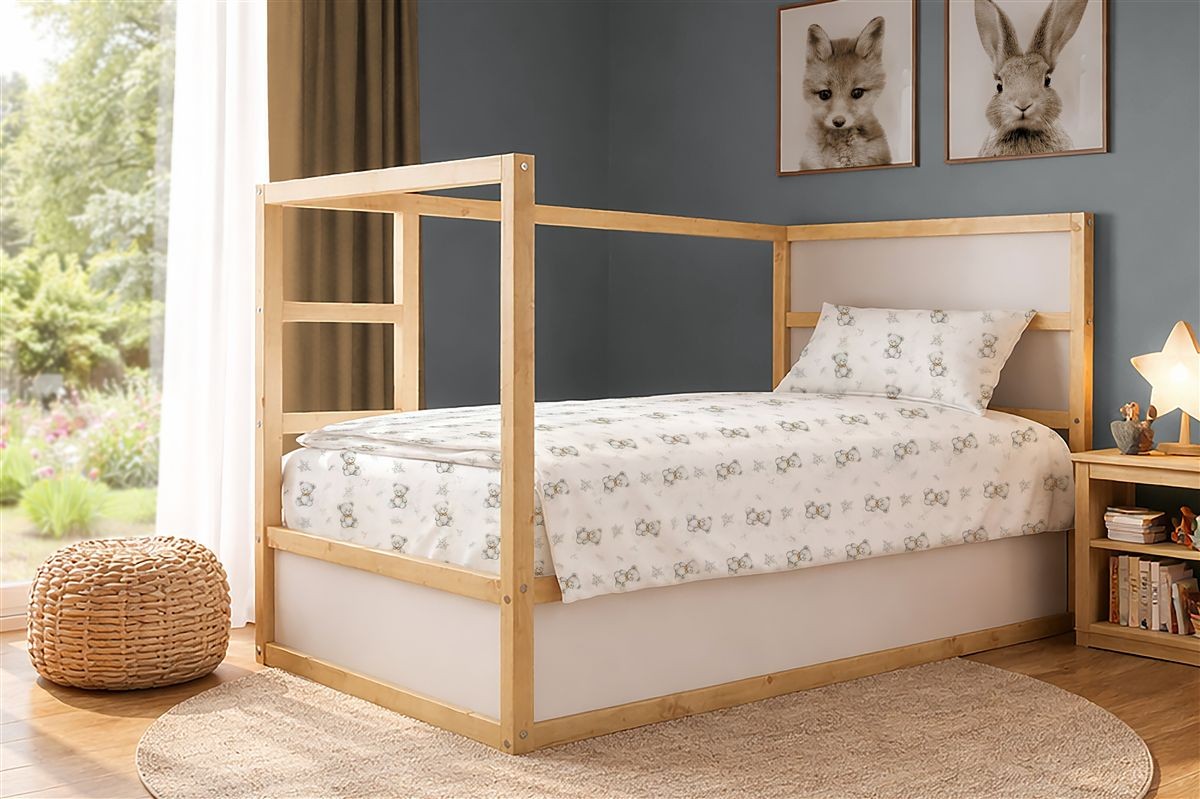 Παπλωματοθήκη Παιδική Βαμβακερή 160x240εκ. kids Newborn Bear 717 White-Grey Dimcol (Ύφασμα: Βαμβάκι 100%, Χρώμα: Λευκό) - DimCol - 32110823087
