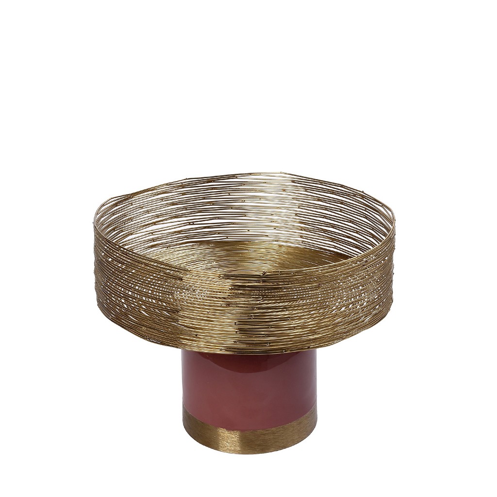 Διακοσμητικό Μπωλ Με Πόδι Μεταλλικό Χρυσό-Σκούρο Ροζ ESPIEL 25×20εκ. AKA204 (Υλικό: Μεταλλικό, Χρώμα: Ροζ) – ESPIEL – AKA204