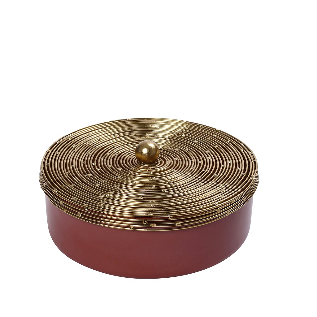 Διακοσμητικό Μπωλ Με Καπάκι Μεταλλικό Χρυσό-Σκούρο Ροζ ESPIEL 21×7εκ. AKA206 (Υλικό: Μεταλλικό, Χρώμα: Ροζ) – ESPIEL – AKA206