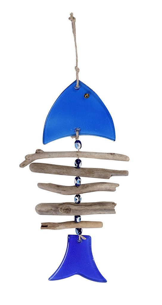 Διακοσμητικό Τοίχου Γυάλινο-Ξύλινο Ψάρι Μπλε ESPIEL 16,5×33-37εκ. GUR120 (Υλικό: Ξύλο, Χρώμα: Μπλε) – ESPIEL – GUR120