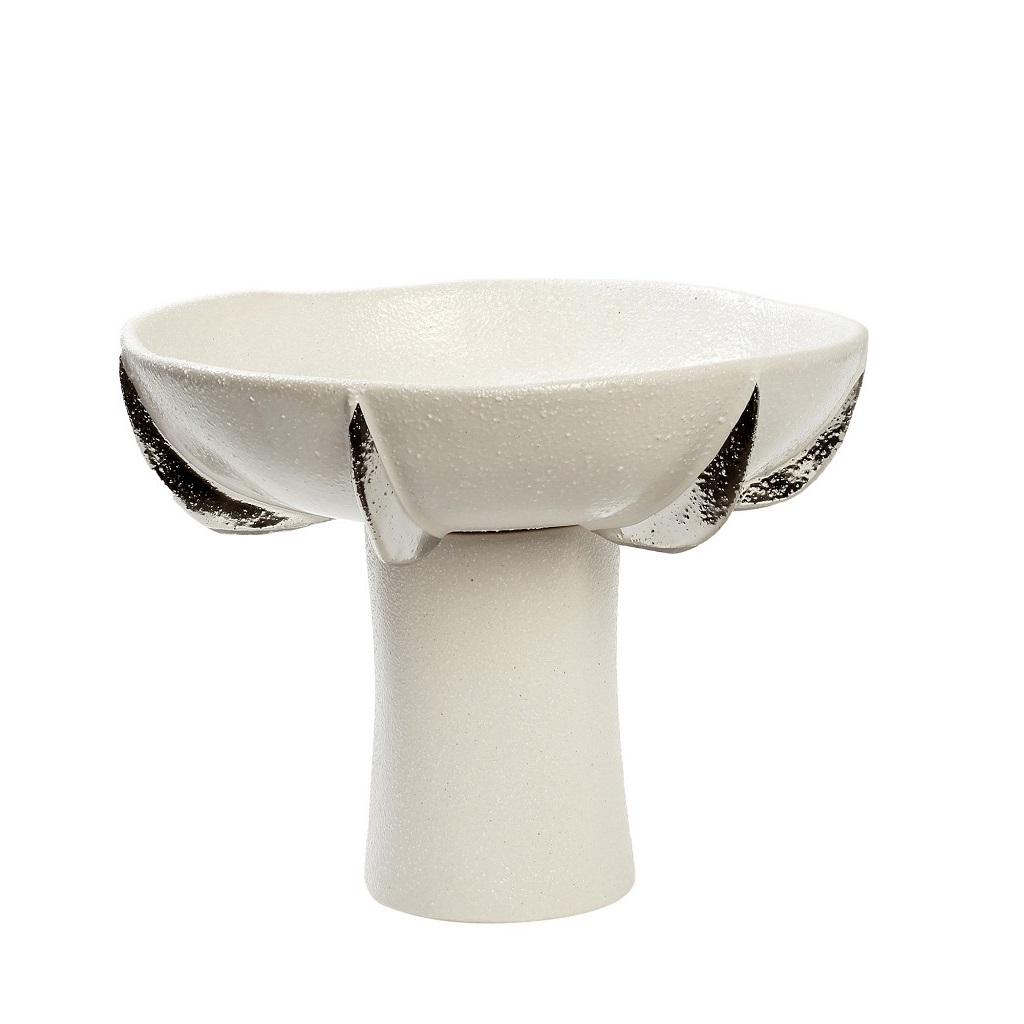 Διακοσμητικό Μπωλ Με Πόδι Κεραμικό Λευκό-Ασημί ESPIEL 24,5×24,5×19,3εκ. NIX102 (Υλικό: Κεραμικό, Χρώμα: Λευκό) – ESPIEL – NIX102
