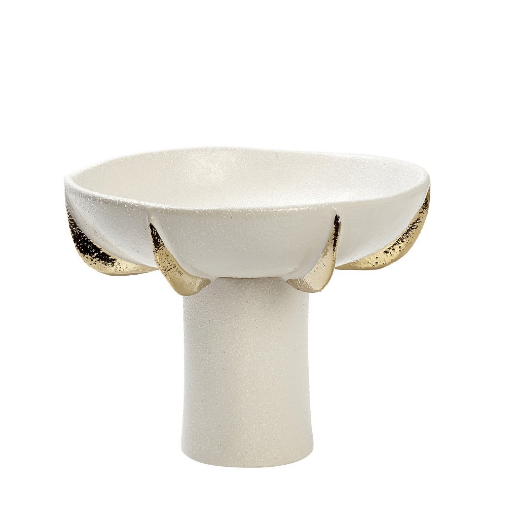 Διακοσμητικό Μπωλ Με Πόδι Κεραμικό Λευκό-Χρυσό ESPIEL 24,5×24,5×19,3εκ. NIX109 (Υλικό: Κεραμικό, Χρώμα: Λευκό) – ESPIEL – NIX109