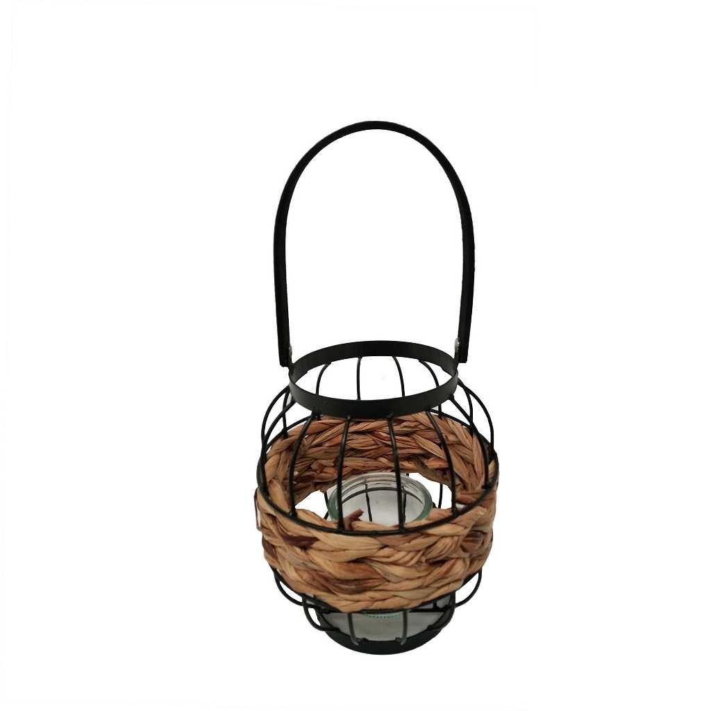 Διακοσμητικά Επιτραπέζια 24home - ΣΗΜΑΝΤΙΚΟ: Σε περίπτωση διαφοράς τιμής από το κατάστημα ισχύει παντα και μόνο η τιμή του καταστήματος Φανάρι Μεταλλικό-Ψάθινο Μαύρο-Μπεζ Με Λαβή ESPIEL Δ17x2