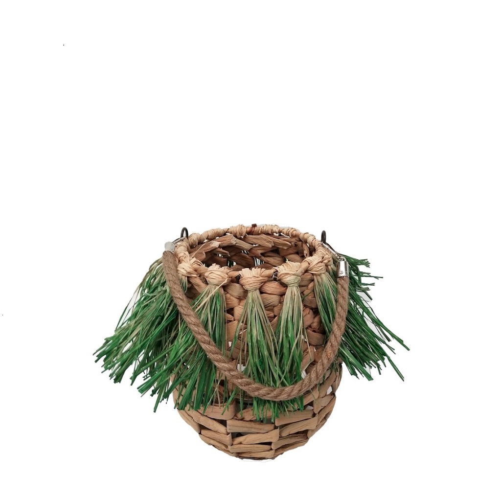 Φανάρι Ψάθινο Με Λαβή Μπεζ-Πράσινο ESPIEL Δ22,5x27εκ. L