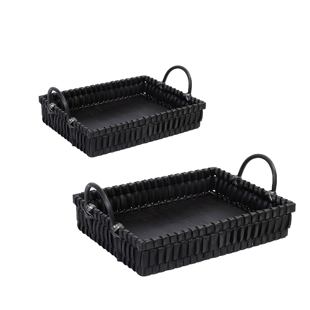 ESPIEL Καλάθι Σετ 2τμχ Με Λαβές Ψάθινο Μαύρο 43x33x9εκ.-38x27x9εκ. ESPIEL XYP503 (Υλικό: Ψάθινο, Χρώμα: Μαύρο) - ESPIEL - XYP503