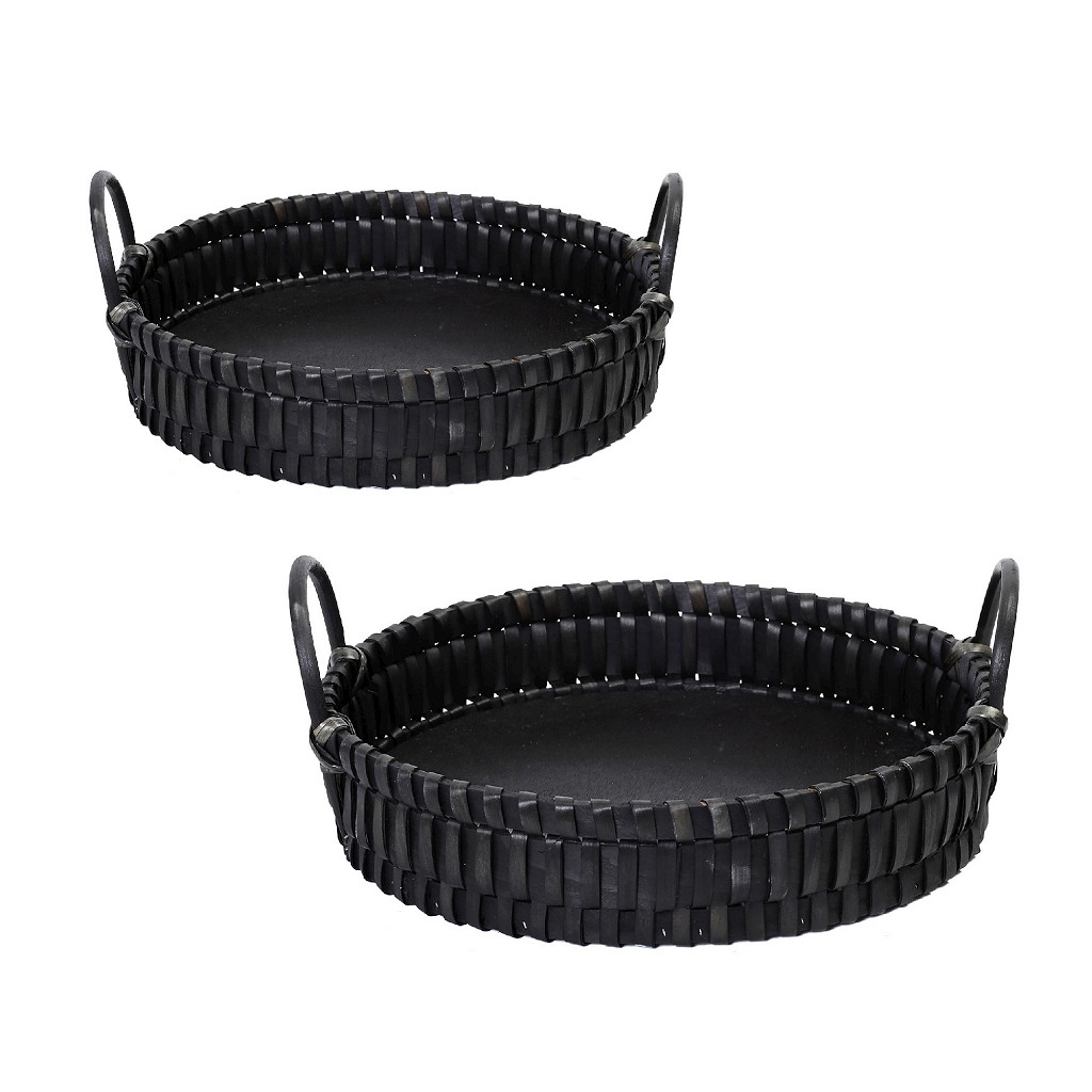 ESPIEL - ΣΗΜΑΝΤΙΚΟ: Σε περίπτωση διαφοράς τιμής από το κατάστημα ισχύει παντα και μόνο η τιμή του καταστήματος Καλάθι Σετ 2τμχ Με Λαβές Ψάθινο Μαύρο Δ41x9εκ.-Δ35x9εκ.
