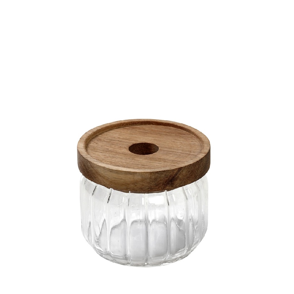 ESPIEL Δοχείο Κουζίνας Γυάλινο Με Καπάκι Ξύλινο Ακακίας 350ml-9x7εκ. ESPIEL TUL101K6 (Σετ 6 Τεμάχια) (Υλικό: Ξύλο, Χρώμα: Καφέ) - ESPIEL - TUL101K6