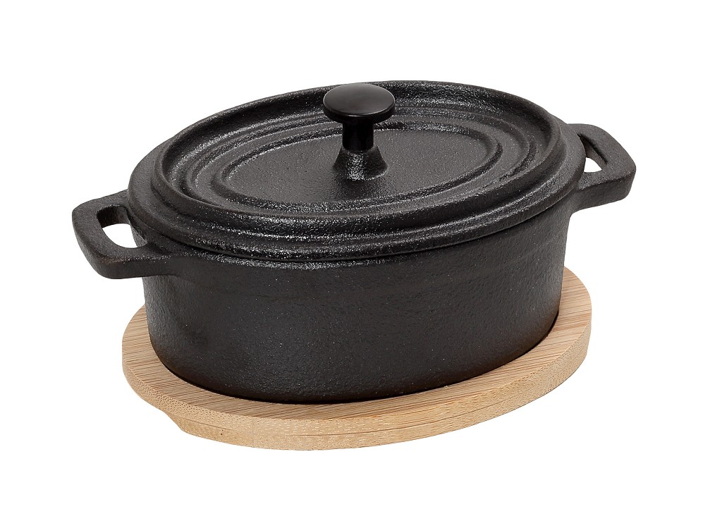 ESPIEL Κατσαρολάκι Σερβιρίσματος Μαντεμένιο Μαύρο Με Βάση Bamboo ESPIEL 12x9x8εκ.-410ml SAG102 (Υλικό: Μαντέμι, Χρώμα: Μαύρο) - ESPIEL - SAG102