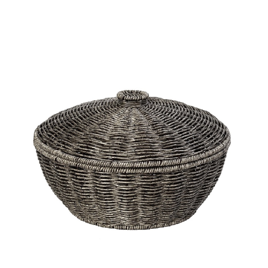 Διακοσμητικά Επιτραπέζια 24home - ΣΗΜΑΝΤΙΚΟ: Σε περίπτωση διαφοράς τιμής από το κατάστημα ισχύει παντα και μόνο η τιμή του καταστήματος Καλάθι Με Καπάκι Ψάθινο Στρογγυλό Γκρι ESPIEL 28x28x18ε