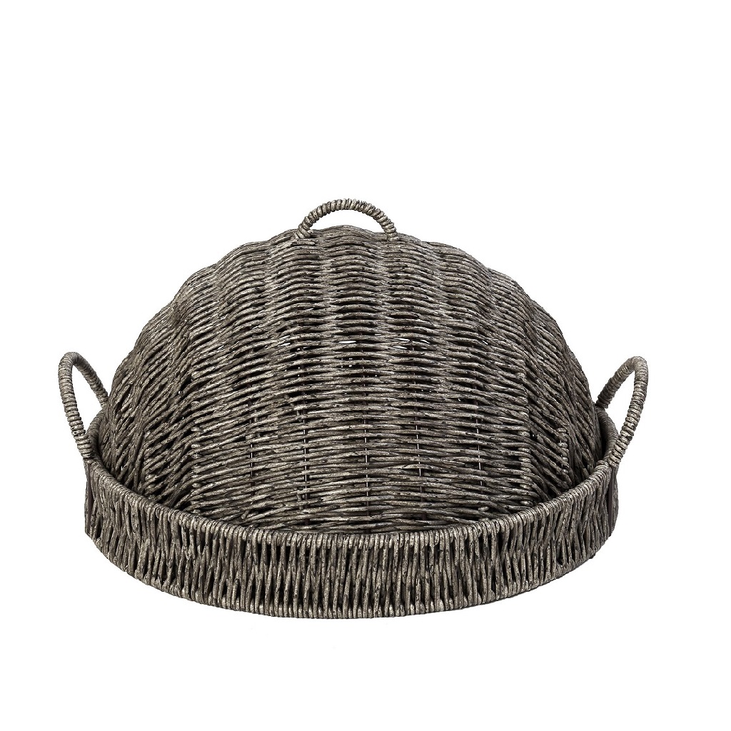 ESPIEL Δίσκος Σερβιρίσματος Με Καπάκι Ψάθινος Γκρι ESPIEL 32x32x17εκ. KOD244 (Υλικό: Ψάθινο, Χρώμα: Γκρι) - ESPIEL - KOD244