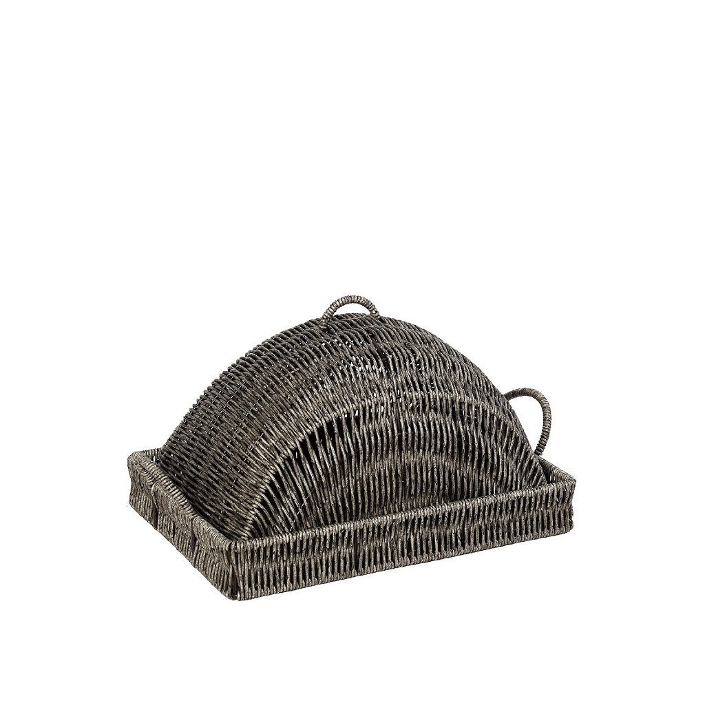 Δίσκος Σερβιρίσματος Με Καπάκι Ψάθινος Γκρι ESPIEL 29x19x14εκ. KOD246 (Υλικό: Ψάθινο, Χρώμα: Γκρι) - ESPIEL - KOD246