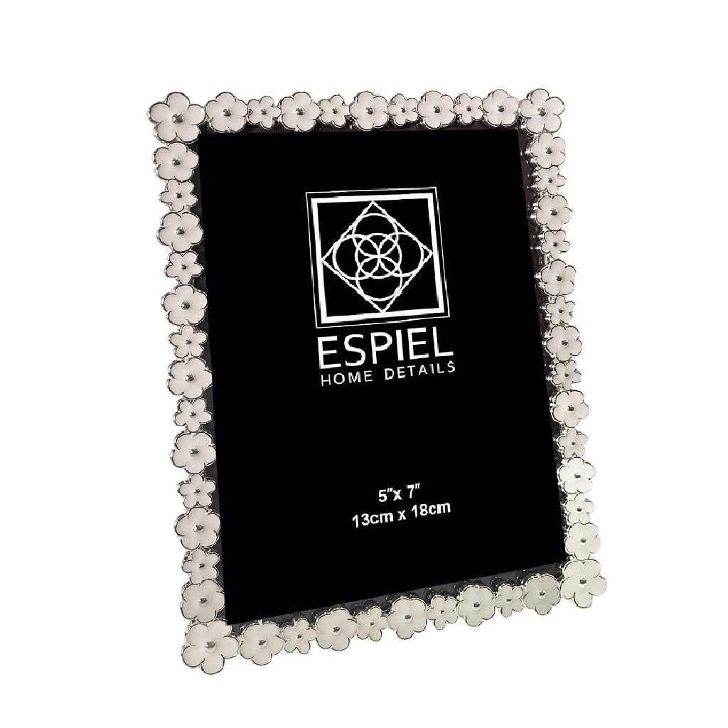 Κορνίζα Μεταλλική Ασημί-Λευκή Λουλουδάκι ESPIEL 13x18εκ