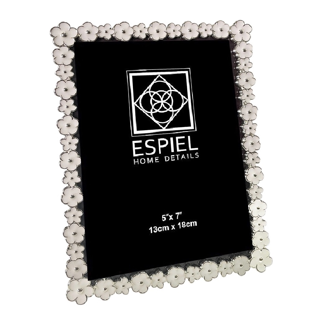 ESPIEL - ΣΗΜΑΝΤΙΚΟ: Σε περίπτωση διαφοράς τιμής από το κατάστημα ισχύει παντα και μόνο η τιμή του καταστήματος Κορνίζα Μεταλλική Ασημί-Λευκή Λουλουδάκι ESPIEL 20x25εκ