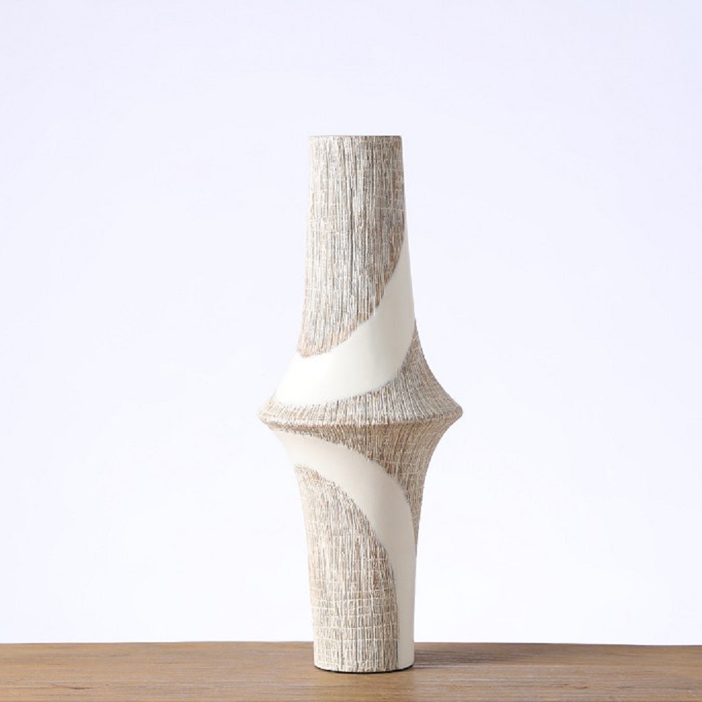 ESPIEL Βάζο Ανάγλυφο Polyresin Λευκό-Μπεζ ESPIEL 18x18x47εκ. FIK358 (Υλικό: Polyresin, Χρώμα: Λευκό) - ESPIEL - FIK358