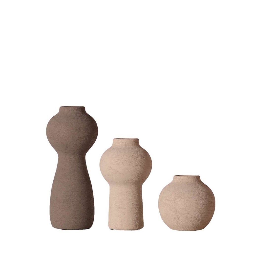 ESPIEL - ΣΗΜΑΝΤΙΚΟ: Σε περίπτωση διαφοράς τιμής από το κατάστημα ισχύει παντα και μόνο η τιμή του καταστήματος Σετ 3τμχ Βάζο Κεραμικό Καφέ-Μπεζ ESPIEL 24εκ./17εκ./10,