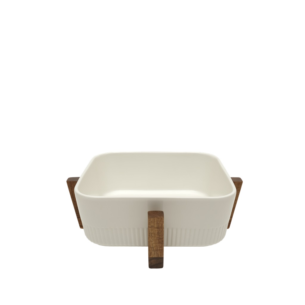 Σαλατιέρα-Πυρίμαχο Πορσελάνης-Ξύλινη Ακακίας Λευκό-Natural 21,8x21,8x8εκ. ESPIEL YUB102 (Υλικό: Ξύλο, Χρώμα: Λευκό) - ESPIEL - YUB102
