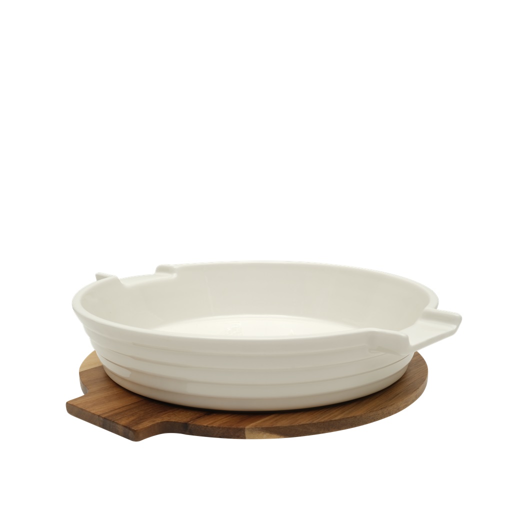 Σαλατιέρα-Πυρίμαχο Πορσελάνης-Ξύλινη Ακακίας Λευκό-Natural 33,3x30x6,3εκ. ESPIEL YUB107 (Υλικό: Ξύλο, Χρώμα: Λευκό) - ESPIEL - YUB107