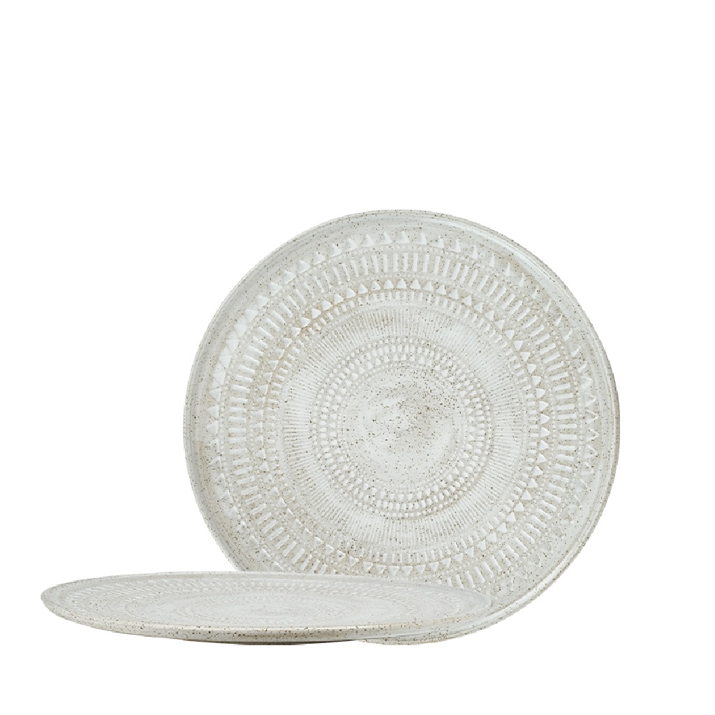 Πιάτο Φαγητού Ρηχό Stoneware Ανάγλυφο Aztec White ESPIE