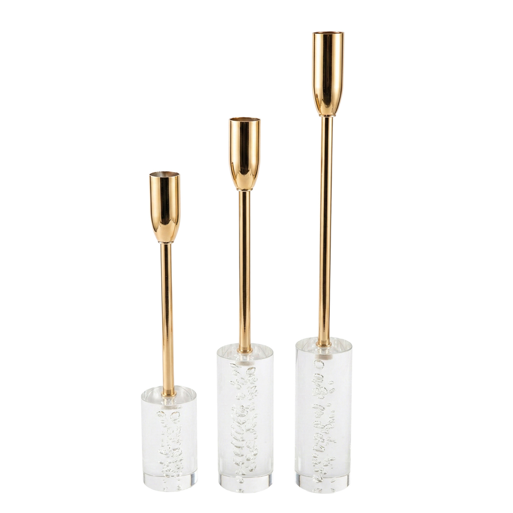 ESPIEL - ΣΗΜΑΝΤΙΚΟ: Σε περίπτωση διαφοράς τιμής από το κατάστημα ισχύει παντα και μόνο η τιμή του καταστήματος Σετ 3τμχ Κηροπήγιο Χρυσό Μεταλλικό Με Γυάλινη Διάφανη Β