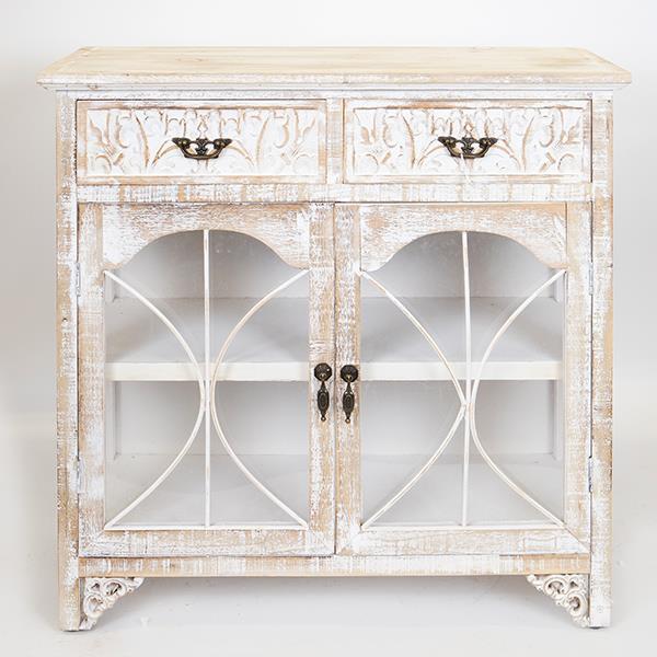 ESTHETI Μπουφές Ξύλινος Αντικέ Λευκός Με 2 Πόρτες & 2 Συρτάρια Με Σχέδιο 79,5x31,5x78εκ. ESTHETI 750-25018 (Υλικό: Ξύλο, Χρώμα: Λευκό) - ESTHETI - 750-25018