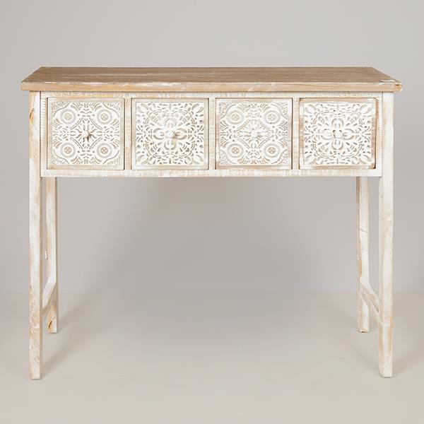 Κονσόλα Ξύλινη Natural-Λευκή Με Σχέδιο 103,5x32x81εκ. E
