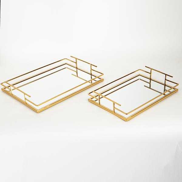 ESTHETI Δίσκος Σερβιρίσματος Σετ 2τμχ Μεταλλικός Με Καθρέπτη Χρυσό 35x25x5,5εκ.-30,5x20x5,5εκ. ESTHETI 752-16033 (Υλικό: Μεταλλικό, Χρώμα: Χρυσό ) - ESTHETI - 752-16033