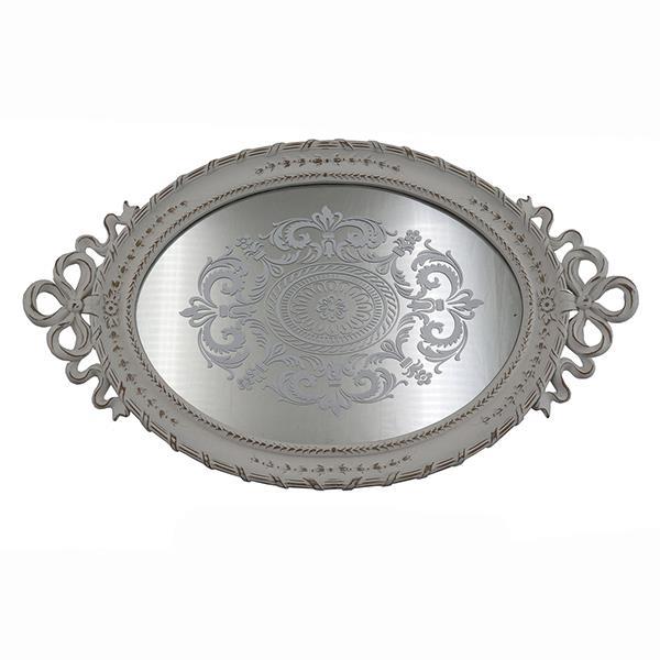 Δίσκος Polyresin Με Καθρέπτη Αντικέ Λευκό 39,5x23,5x3,5