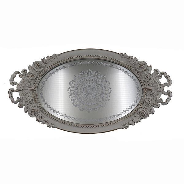 Δίσκος Polyresin Με Καθρέπτη Ασημί 44,2x24x4,2εκ. ESTHE